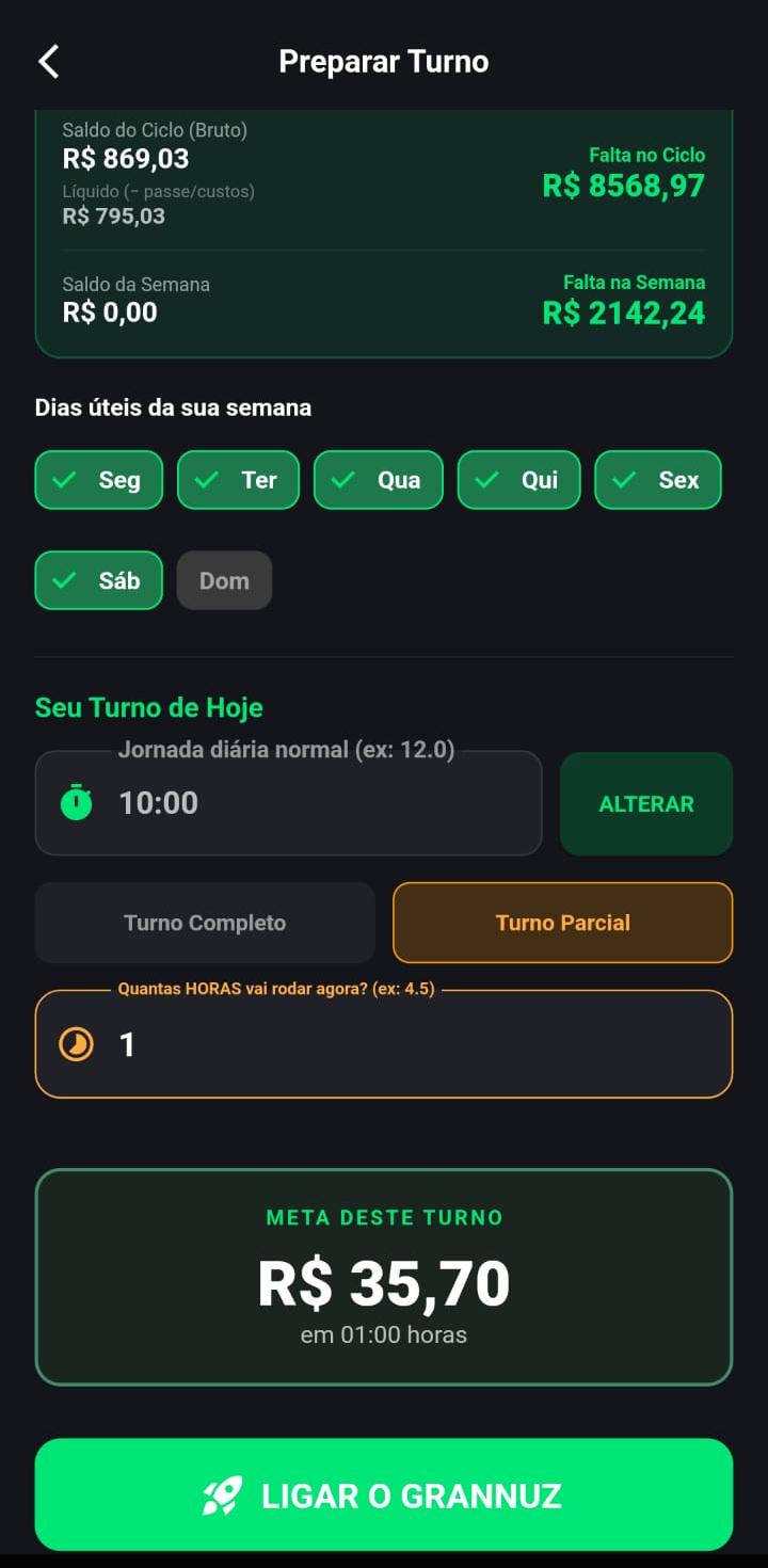 Tela de preparar turno parcial do Grannuz